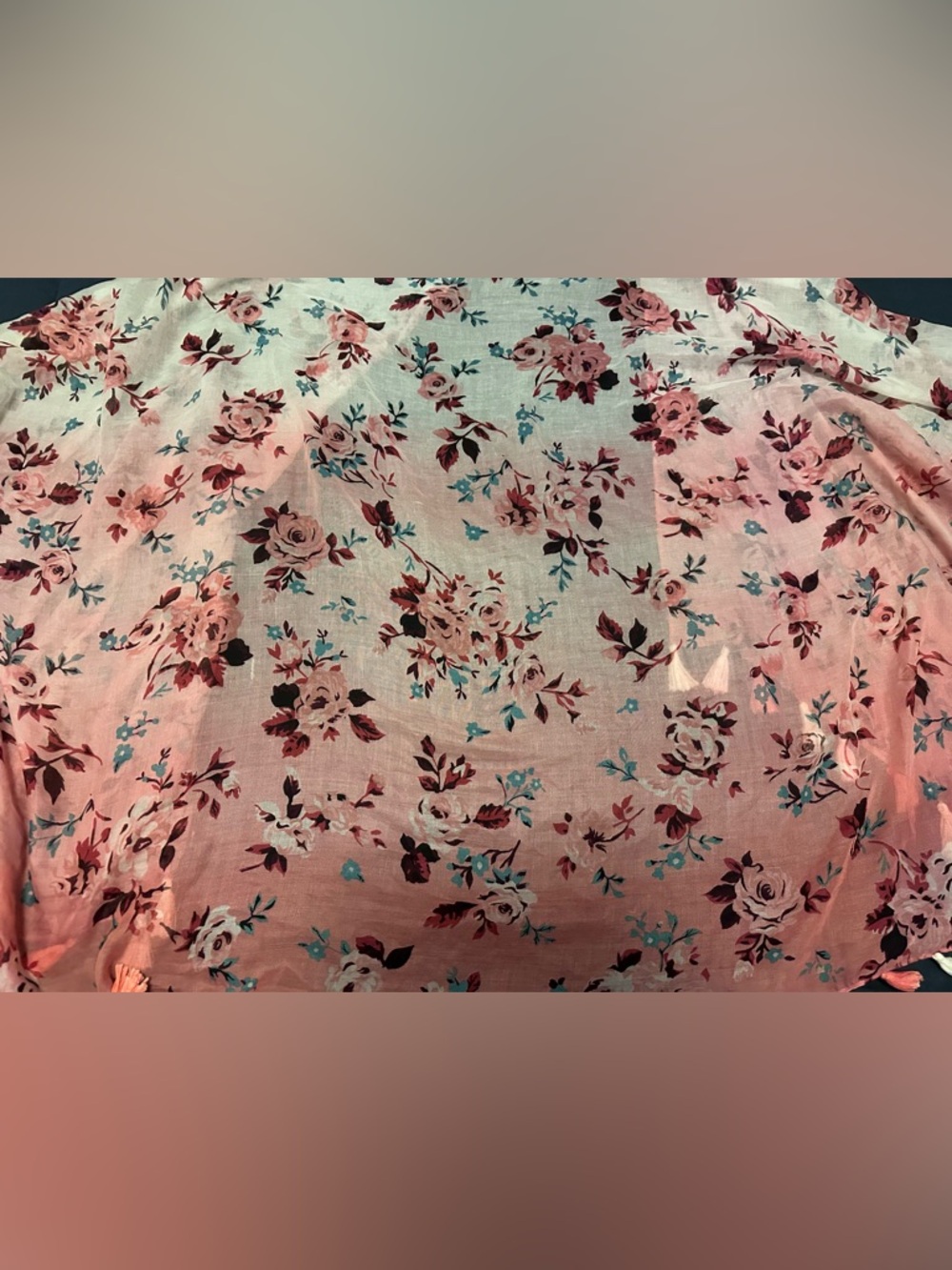 Lane Bryant Floral Sheer Pink and White Kimono with Tassels - Picture 5 of 5